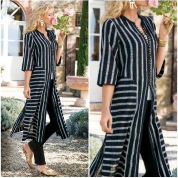 Soft Surroundings Striped 100% Moroccan Topper Duster Size XL Boho Coverup Tunic - Picture 8 of 10